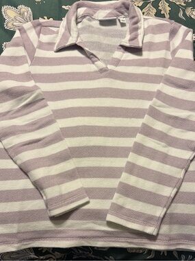 Denim & Co Striped Collared Knit Polo